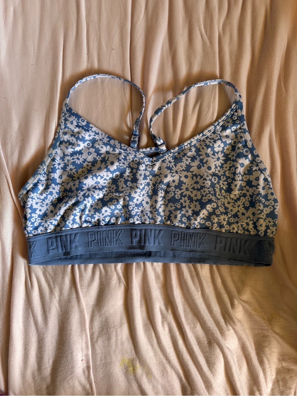 PINK Active Blue Floral Wireless Bralette with “Pink” Embossed Elastic Band